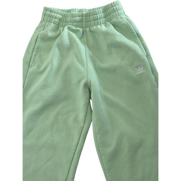 Adidas Originals Sweatpants Womens XS Green Joggers Trefoil Logo Fleece Lounge - Picture 2 of 5